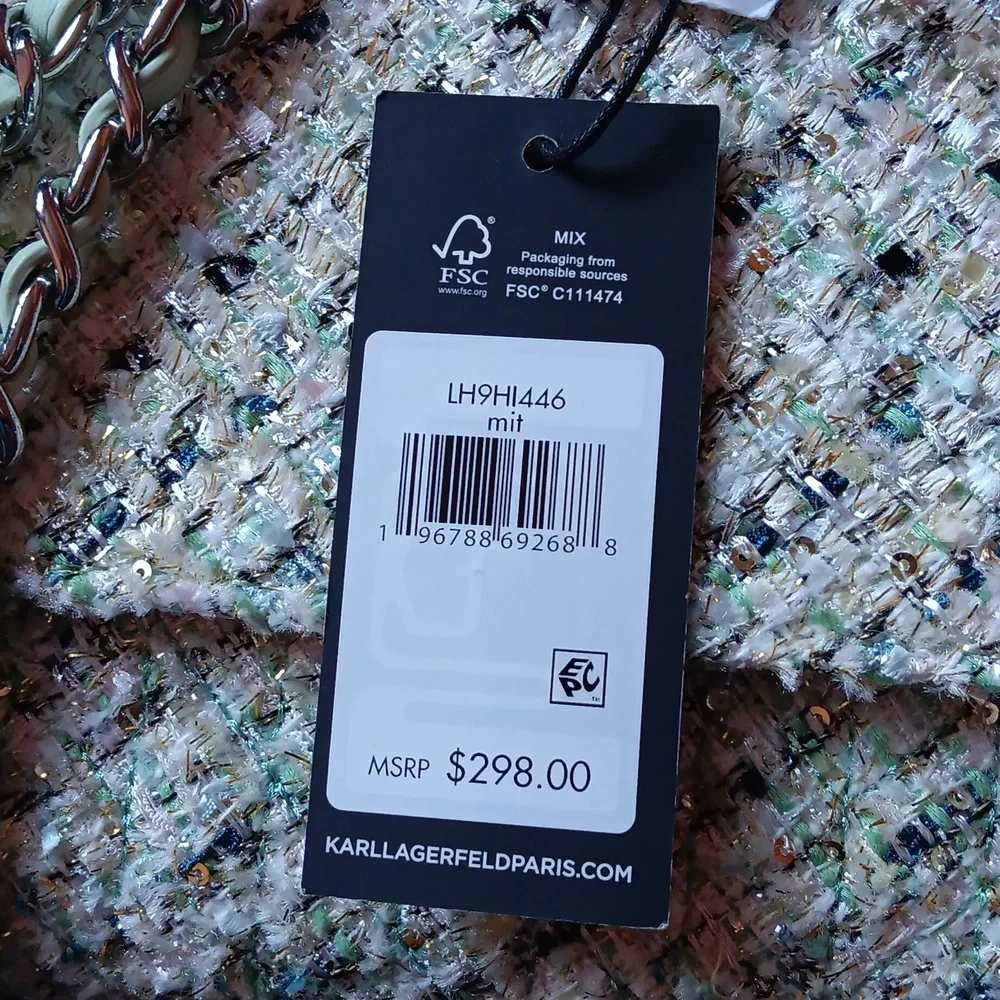 Karl Lagerfeld Paris Tweed Shoulder Bag in Mist Green - Picture 11 of 14